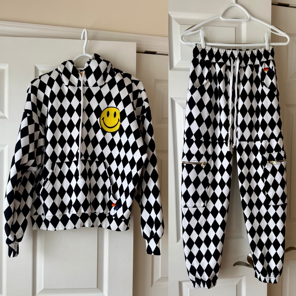 Aviator Nation Black and White Checkered Jumpsuit